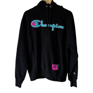 Champion Reverse Weave Pullover Hoodie 3D Embossed Logo Pink Blue